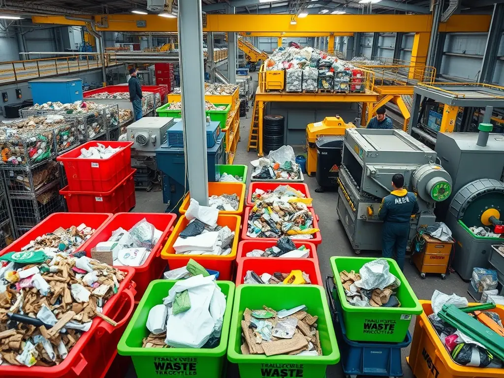 Workers at a waste transformation facility, highlighting sustainability efforts.