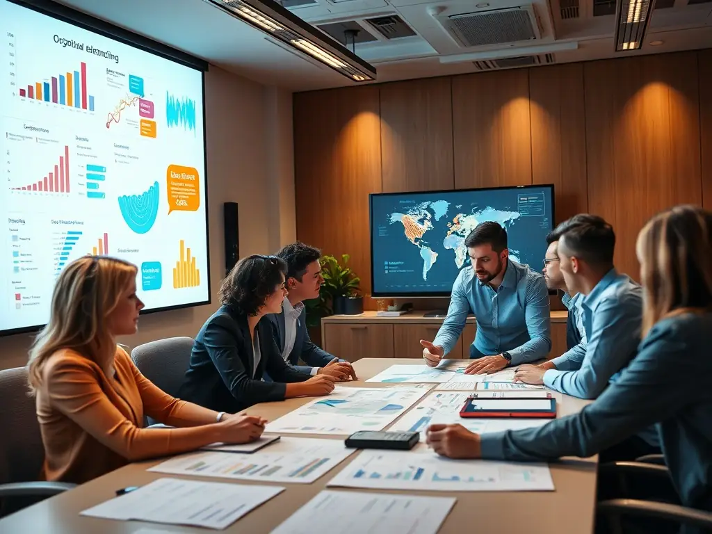 A diverse team collaborating on a business development project.